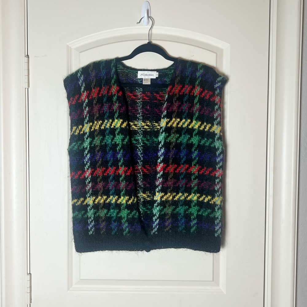 Vintage JH Collectibles Mohair Wool Plaid Sweater Vest Size L Grandpacore